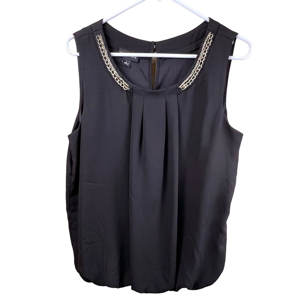 IN Studio Womens Black Tank Top Embellished Blouse Size L